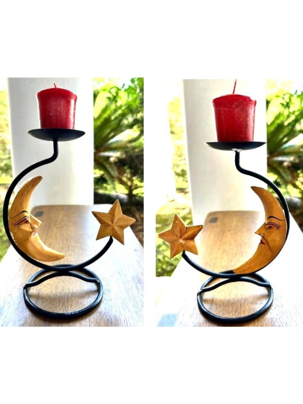 Vintage 90s Cresent MoonCandlestick Holder Black Metal Celestial Halloween READ
